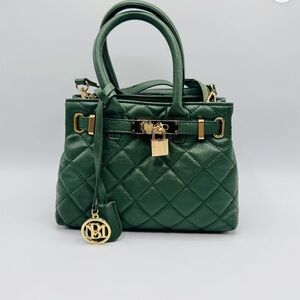 Badgley Mischka Green Quilted Satchel with Gold Details